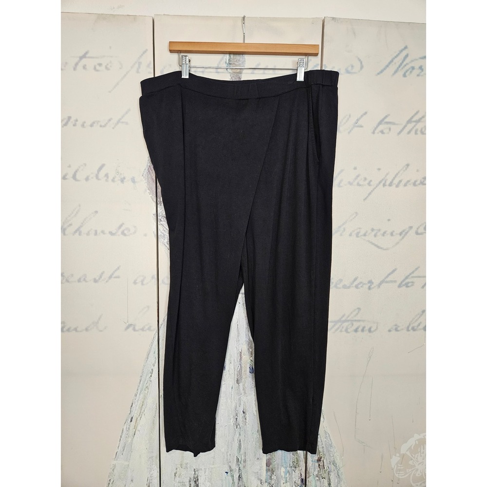 Eileen Fisher Pants XL Black Asymmetric Wrap‎ Front Tapered Ankle Stretch Knit
